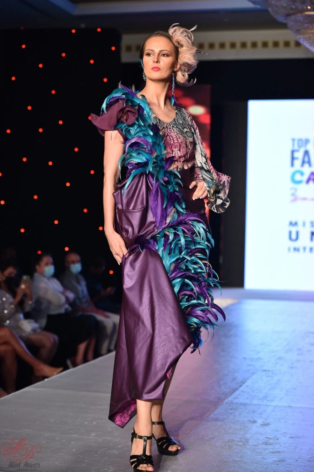 Violet feathered gown