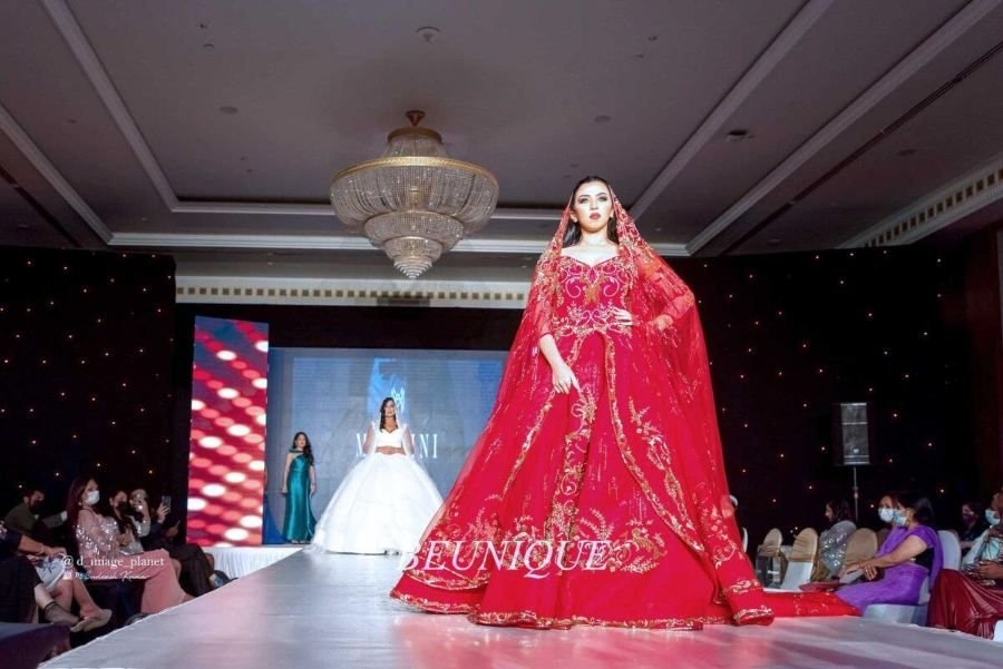 Red bridal gown